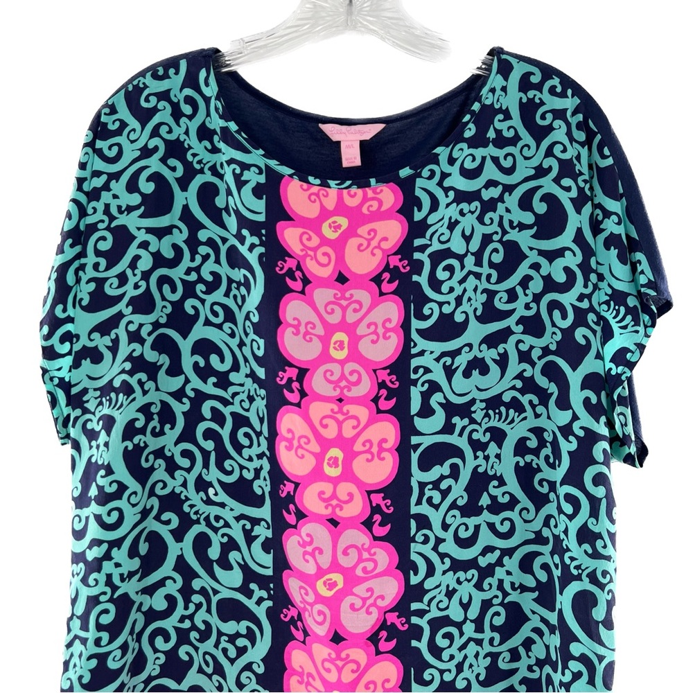 Lilly Pulitzer Marion Short Sleeve Silk Blouse Top Size Medium/Large - Picture 12 of 17